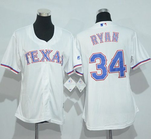 Rangers #34 Nolan Ryan White Women's Home Stitched MLB Jersey